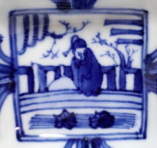 小皿□染付人物絵【大日本永楽造】5客 手塩皿 古京焼 永楽得全 青華